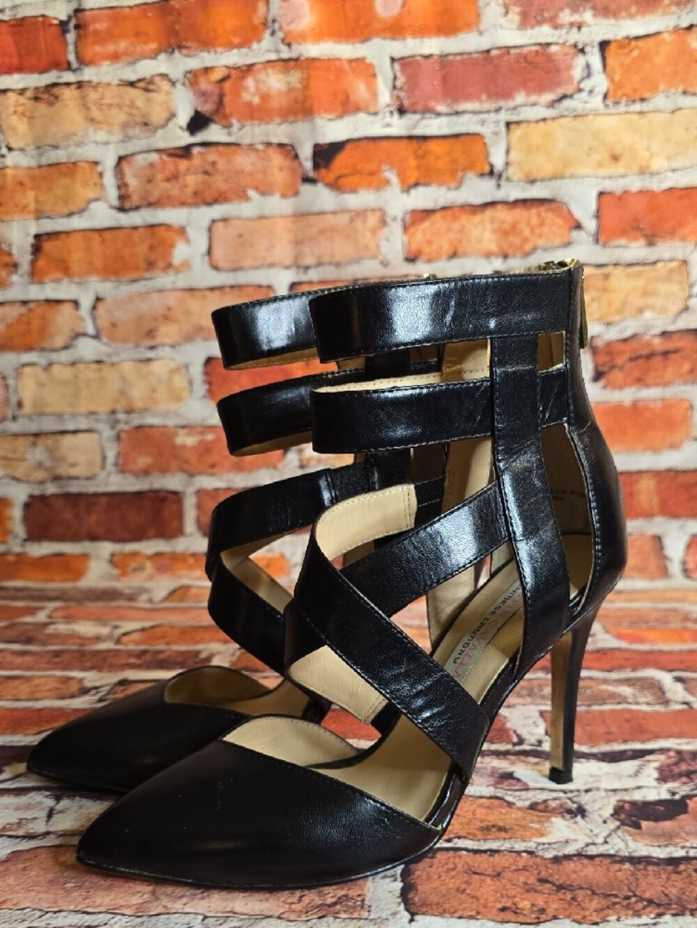 CHINESE LAUNDRY KRISTIN CAVALLARI Black Leather Sandals Heels Size 6.5 - Picture 5 of 7